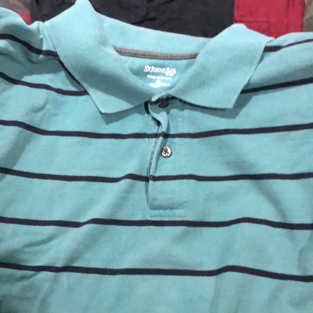 St. John’s Bay Green Striped Long Sleeve Polo Shirt‎